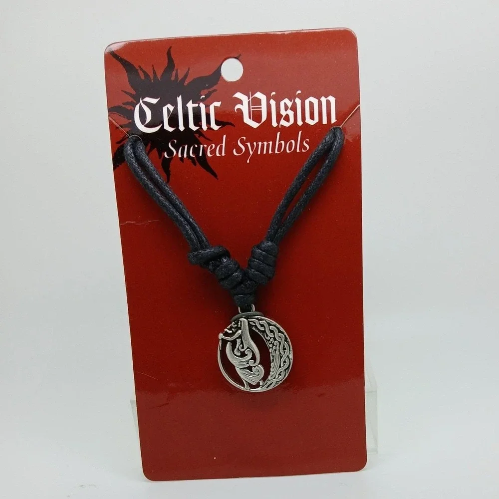 Celtic Vision Sacred Symbols Pewter Moon Pendant Vintage 90s  24